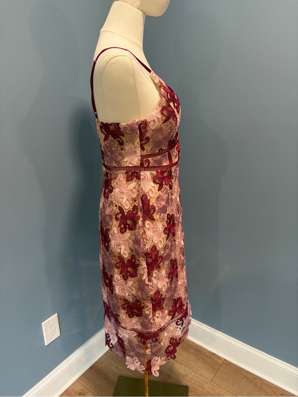 Lulus Floral Lace Midi Dress Pink Burgundy Mauve Cocktail Party Medium - Picture 4 of 10